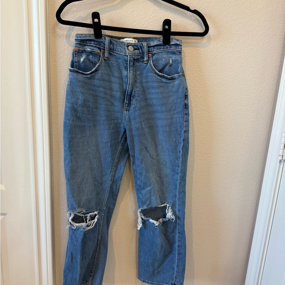 Abercrombie & Fitch Blue Ripped Ankle Jeans